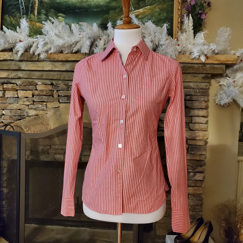 American Eagle  Pink White Button-down Top